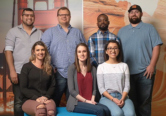 Members of the staff at Pro West Wall Products, Inc. pose for a photo at the new Dyer-Kelly Elementary School, one of the company’s signature projects in Northern California. (Back row, left to right) Sergio Rivera, Ryan Komula, Jason Martin and Bobby Joe Hernandez. (Front row, left to right) Natalie Ullrich, Kristen Dachtler and Christen Tripp.